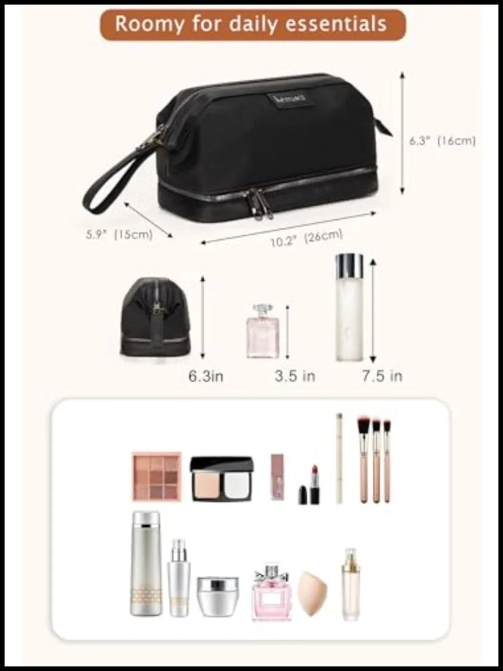 Water-Resistant Faux Leather Double-Layer Travel Toiletry Bag Cosmetic Organizer